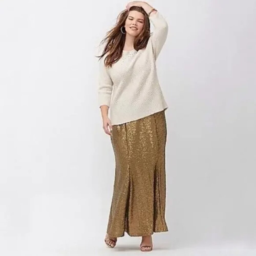 Lane Bryant Holiday Gold Sequined lined Maxi Skirt – Size 22  NWT! - Picture 2 of 10